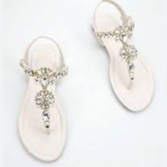 Amazon White Sandals with Crystal T-Strap - Picture 1 of 4